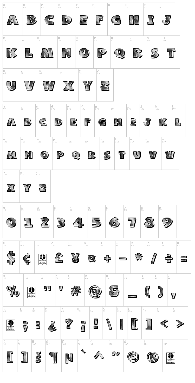 Naughty Squirrel font map